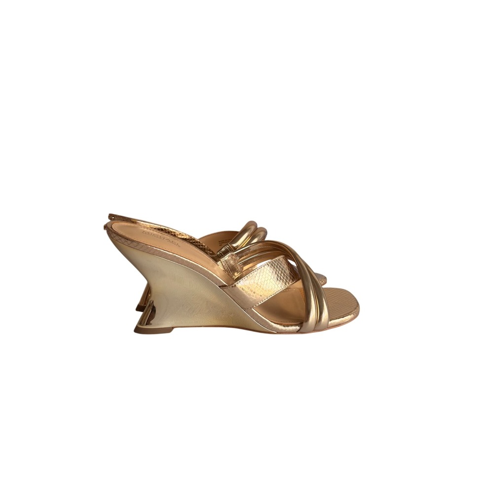 Michael Kors Gold Wedge Sandals Snakeskin Embossed Metallic Mules Womens 9M - Picture 5 of 8